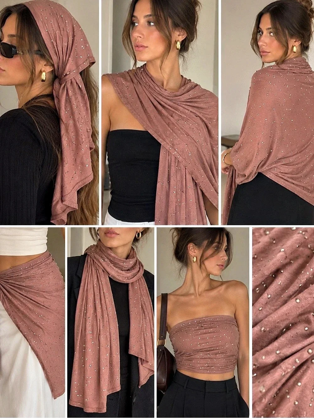 Mauve Rhinestone Stretchy Scarf / Shawl